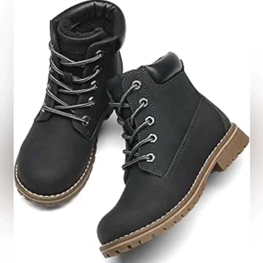 Boys Insulated Snow Boots Winter‎ Black Lace-Up Rugged Sole Kids SZ 13